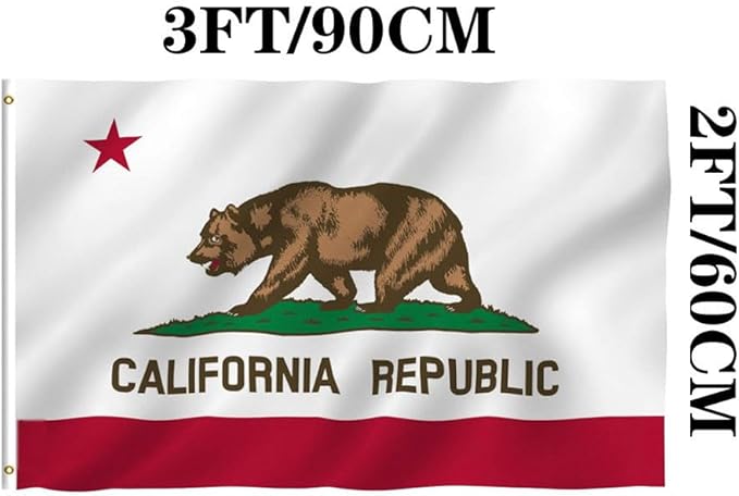 Jayus Double Sided California Ca State Flags 2x3 FT Outdoor - 320D Heavy Duty Nylon Republic of Californian Cali Bear Flag Banner with 2 Grommets