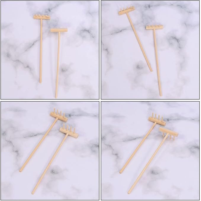EXCEART 16 Pcs Mini Rake Zen Garden Tool Rake Desktop Zen Decor Zen Sand Rake Miniature Rake Dollhouse Rakes Tabletop Wooden Toys Zen Garden Accessory Juicy Bamboo Beech Child
