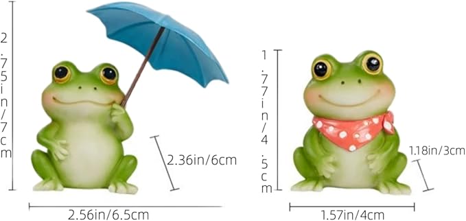 Frog Figurine with Umbrella, Decorative Outdoor Statue Set of 2,Collection Miniature Fairy Garden Home,Garden, Indoor Outdoor Decoration (A Pair of Frogs)