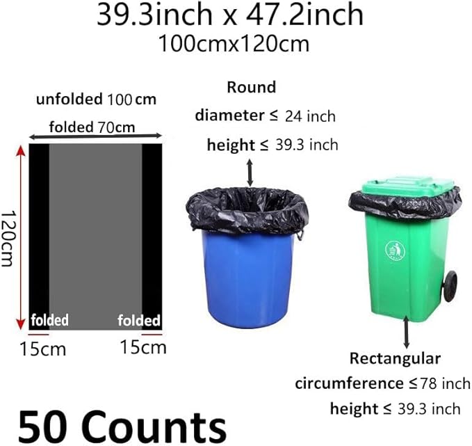 45 Gallon Trash Bags 1.8 Mil -39.3''x47.2'' Pack of 50 Thick Large Heavy Duty Multi-Use Garbage Bags Extra Large Strong Trash Can Liners for Office, Picnic,Kitchen, Bulk Bags (45 Gallon 50 Count)