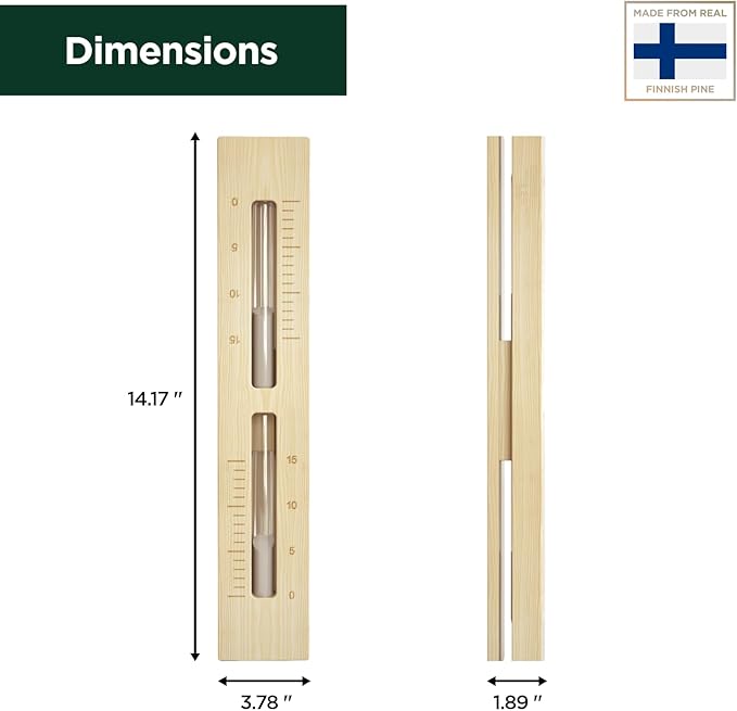 Sauna Sand Timer - Handmade from Finnish Pine Wood - Wall-Mounted Rotating 15-Minute Hourglass with White Sand