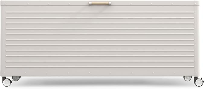 MIRADOR 281 Gallon Large Outdoor Metal Deck Box with Wheels, Storage Box with Lid for Patio Furniture, Garden Tools, Outdoor Cushion, Latte