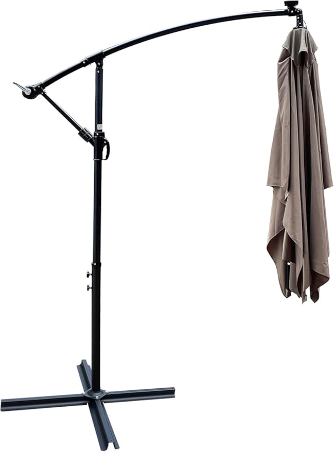 10x6.5FT Patio Umbrella, Outdoor Offset Umbrella with Cross Base and Crank, Rectangular Cantilever Umbrella with Solar Lights, Hanging Market Umbrella with 6 Rids for Pool, Deck, Backyard (Mushroom)