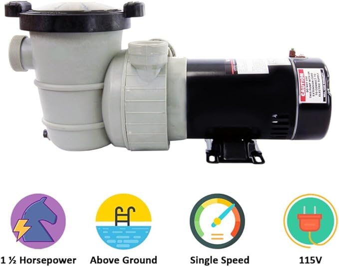 Rx Clear Dorado 1-1/2 HP Dual Port Pump | Above-Ground Swimming Pool Pump | 115V 9 Amps | See-Through Strainer Cover | Energy Efficient | Low Maintenance