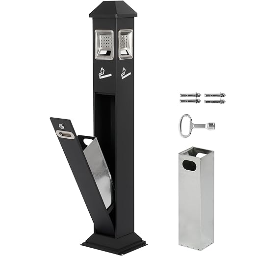 120cm Standing Waste Containers Trash Cans, Rubbish Bin Indoor Outdoor Stainless Steel Vertical Freestand Trash Bin with Key,Pub Hotel Restaurant Garden Standing Bin (B)