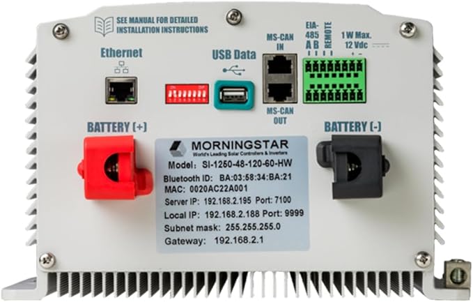 Morningstar SureSine 1000W Pure Sine Wave Off-Grid Inverter - 24VDC, 120VAC, 60Hz, Hard Wired AC Terminals (SI-1000-24-120-60-HW) - DC to AC Converter, Solar/Non-Solar Systems, Bluetooth Mobile Apps