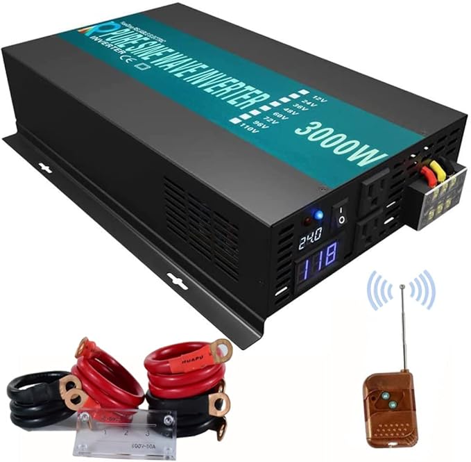 WZRELB 3000watt Pure Sine Wave Inverter 24V DC to 120V AC 60HZ with LED Display Wireless Remote Controller Car Inverter Generator (RBP300024VCRT)