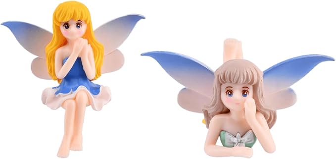 2 Pcs Enchanting Small Fairy Figurines with Fly Wings - Miniature Fairy Garden Accessories for DIY Gardens, Birthday Cake Toppers, Flower Pot Decor, Home & Car Decoration, Mini Pond Bridge Ornaments.