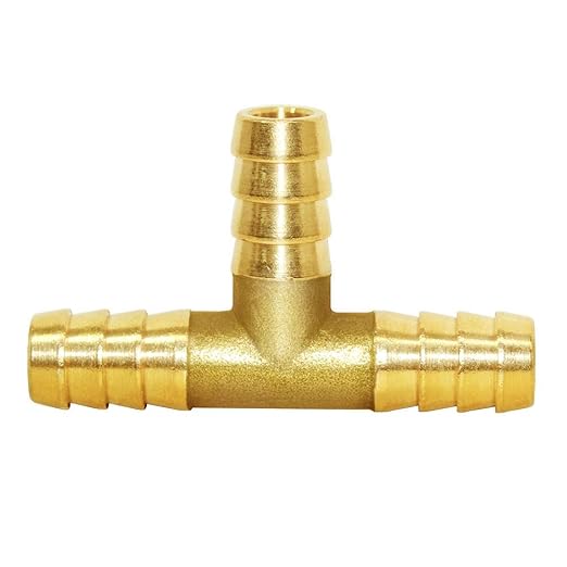 Joywayus Brass 1/4" Barb Tee Fittings T-Shaped 3 Ways Union 1/4" Hose Pipe Fitting for Water/Fuel/Air (Pack of 5)