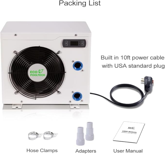 Swimming Pool Heater EU30, Max 11568BTU Electric Pool Heat Pumps for Above Ground Pools up to 2000Gallons, Titanium Heat Exchanger, High Efficient, 110V-120V Plug in Pool Warmers