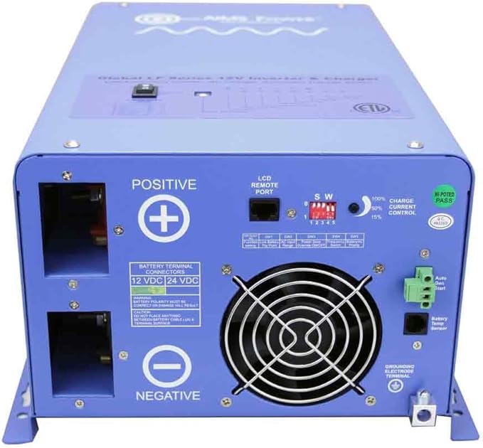 AIMS Power 1000 Watt / 3000 Watt Peak Pure Sine Inverter Charger 12 Volt DC to 120 Volt AC ETL Listed with LCD Remote