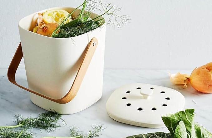 Bamboozle Countertop Compost Bin Kitchen | 1 Gallon | Odorless Composting Bin with Filters | Indoor Compost Bin with Lid | Plant Based Kitchen Composter for Food Scraps & Waste Recycling | Natural