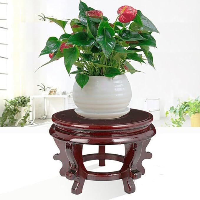 Happyyami Indoor Plants Wood Stool Plant Stand Chinese Style Flower Pot Display Rack Garden Planter Support Tabletop Vase Fish Tank Base Handicraft Figurine Pedestal Riser Holder for Home Greenery