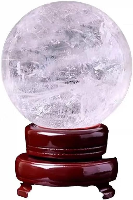 StoneStory Clear Quartz Crystal Sphere Ball with Wood Stand Large Healing Crystals Sphere Sculpture Home Office Decoration Fengshui Meditation Healing 80mm 3.14'' (Clear Quartz, 3.14'')
