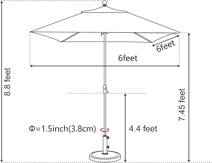 EliteShade USA 10-Year-Non-Fading Sunumbrella 6x6Ft Square Market Umbrella Patio Outdoor Table Umbrella with Ventilation（Black）