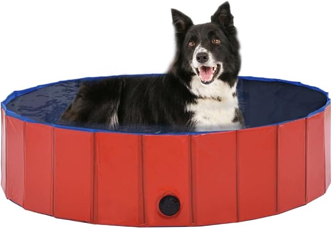 Foldable Dog Swimming Pool, Foldable Pet Swimming Pool, Portable Dog Pool, Bath Pool Collapsible Dog Pet Pool Bathing Tub, 47.2"x11.8" PVC Red