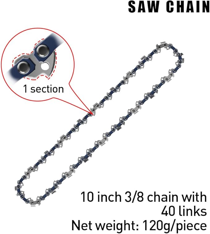 10-Inch Chainsaw Chain 4-Pack – 3/8" LP Pitch, .050" Gauge, 40 Drive Links, Semi-Chisel Replacement Chain for 10" Electric Mini Chainsaw and Pole Pruner