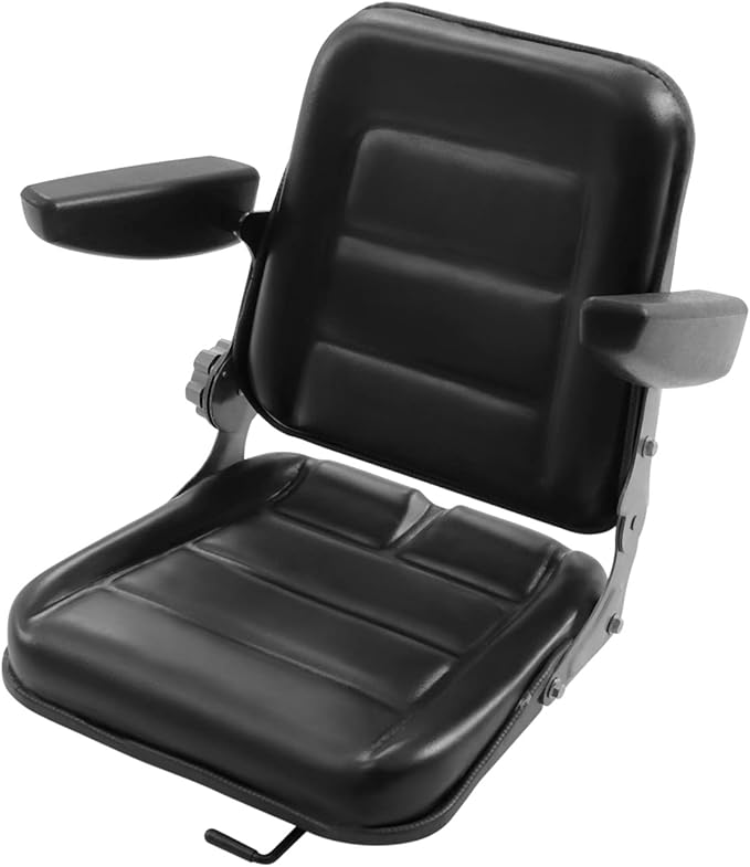 Universal Lawn Mower Seat, Replacement Forklift Seat Garden Tractor Seat with Armrest Tractor Suspension Seat Tractor Seat with Back Rest Universal PVC Tractor Seat with Adjustable Backrest Armrests