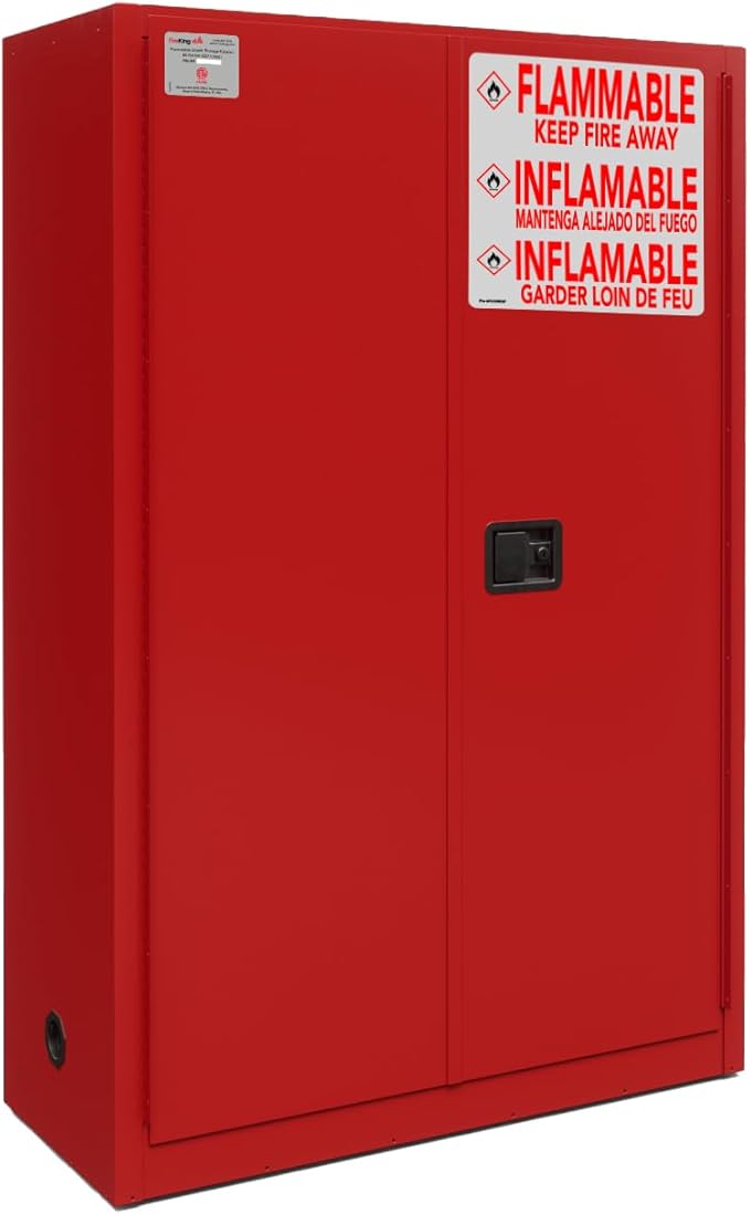 FireKing Red Flammable Safety Cabinet, Combustible Liquids Flammable Storage Cabinet, 45 Gallon Steel Safety Cabinets with Manual Door for Commercial, Industrial & Home Use, 43" x 18" x 65"