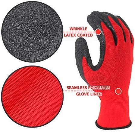 Evridwear Crinkle Latex Rubber Hand Coated Safety Work Gloves for Men Women General Multi Use Construction Warehouse Gardening Assembly Landscaping (S-Size) Red 120 Pairs Pack