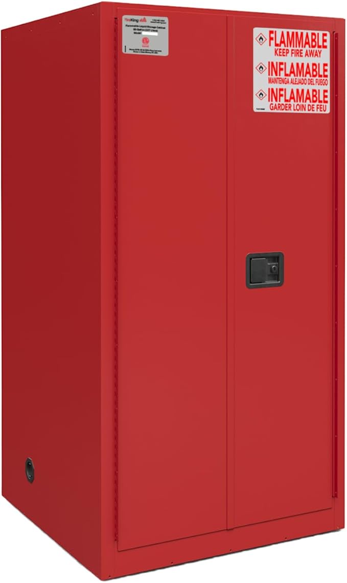 FireKing Red Flammable Safety Cabinet, Combustible Liquids Flammable Storage Cabinet, 60 Gallon Steel Safety Cabinets with Manual Door for Commercial, Industrial & Home Use, 34" x 34" x 65"