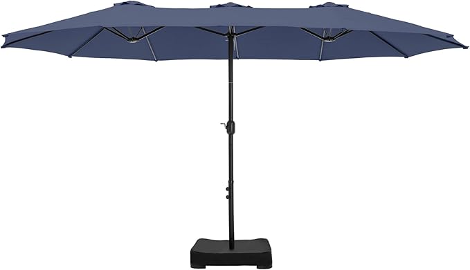 Sophia & William 15 ft Extra Large Patio Umbrella with Base Included, Rectangular Outdoor Umbrella Heavy Duty, Market Umbrella Double-sided Fade Resistant for Pool Garden Backyard, Navy Blue