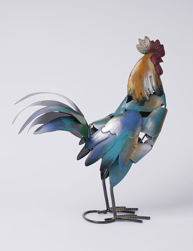 HAUCOZE Rooster Decor Statue Chicken Figurine Sculpture Animal Arts Metal 15.5 inch