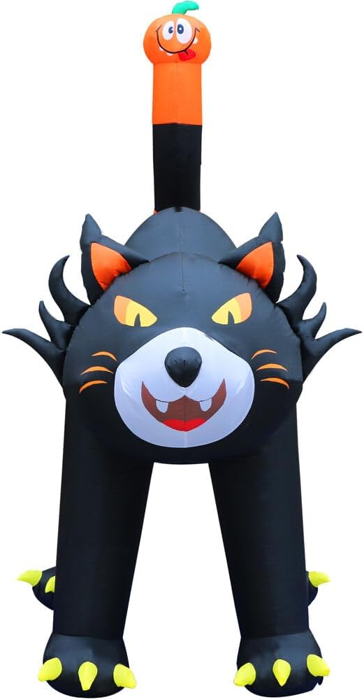 Haunted Hill Farm 10-Ft Tall Black Cat Blow Up Inflatable with Lights, Outdoor Halloween Inflatable Decoration for Lawn and Yard, Giant Spooky Holiday Decor