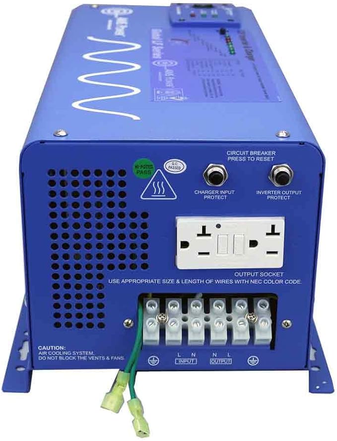 AIMS Power 2000 Watt 48 VDC Pure Sine Inverter Charger 120 VAC Output 25A Charger 30A Transfer Switch PICOGLF20W48V120VR