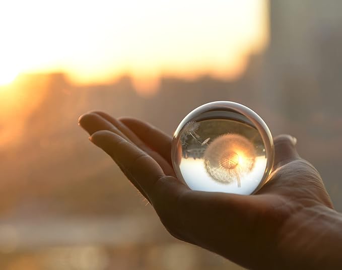 Crystal Ball Glass Globe Decor - Sphere with Stand & Gift Box, Clear Decorative Globe, 3D Crystal Ball for Home Decor, Fengshui Meditation, 2.3 inch/60mm