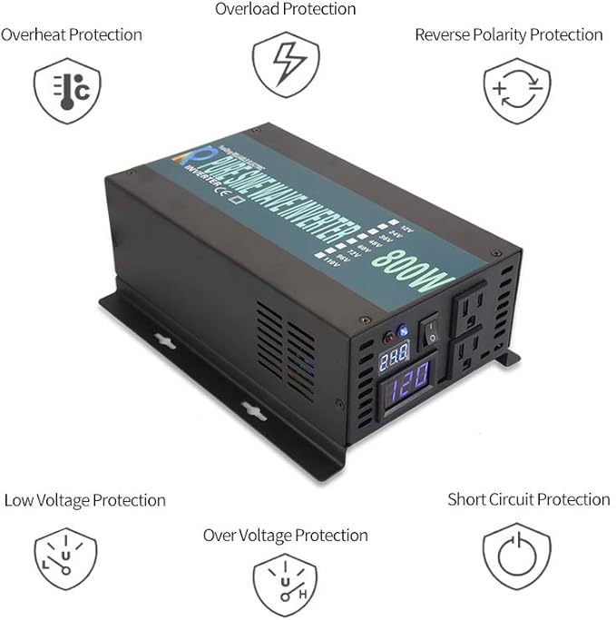 WZRELB Backup Power Off Grid Pure Sine Wave Inverter 800W 24Vdc to 120Vac 60Hz USA Outlets Power Converter, (RBP80024B1)