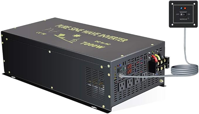 WZRELB 7000W 12V 120V Pure Sine Wave Power Inverter 4 AC Outlets Wired Remote Control,RV, Camping (RBH-700012WR)