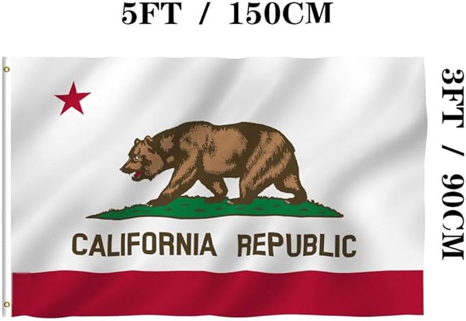 Jayus Double Sided California Ca State Flags 3x5 FT Outdoor - 320D Heavy Duty Nylon Republic of Californian Cali Bear Flag Banner with 2 Grommets