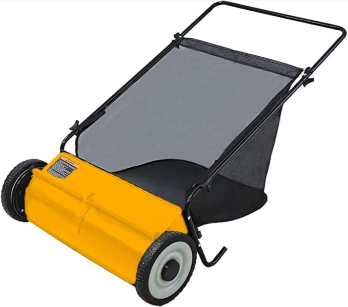 GAOMON 26-Inch Push Lawn Sweeper, Grass, Lawn and Leaf Cleanup Collector with Large 7 cu. ft. Hopper Bag, and Dual Spinning Brushes, Black