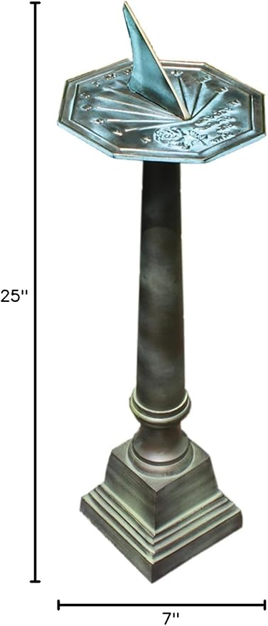 Rome B28 Aluminum Column Sundial Pedestal, Cast Aluminum with Copper and Light Verdigris Patina Finish, 25-Inch Height