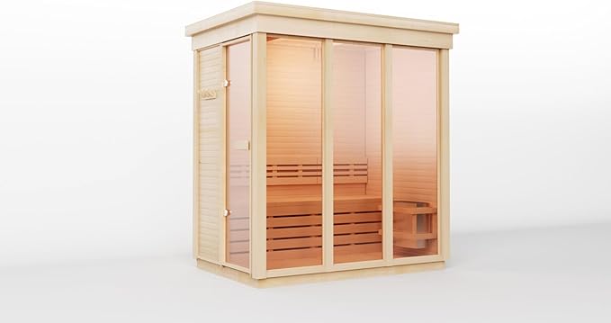 Outdoor Corner Steam Sauna for 2-4 Person, Canadian Hemlock, 6KW ETL Harvia Heater, Modern Sauna Box with Waterproof Asphalt Tiles, Left Door, 220V (0-195℉)