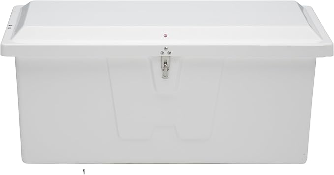 Taylor Made Stow 'N Go Small Fiberglass Dock Box, White (24"H x 54"W x 22"D) – Fiberglass construction, UV gelcoat finish, stainless steel lockable latch and hardware – 2020108652