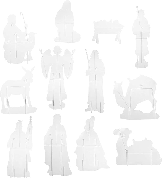 Complete 12pc Outdoor Nativity Set 51" Tall - Lifelike High Res, Sturdy 22 Gauge Flat Metal, Strong Windguard Bracing. Includes Baby Jesus, Joseph, Mary, Shepherds, Wisemen, Animals