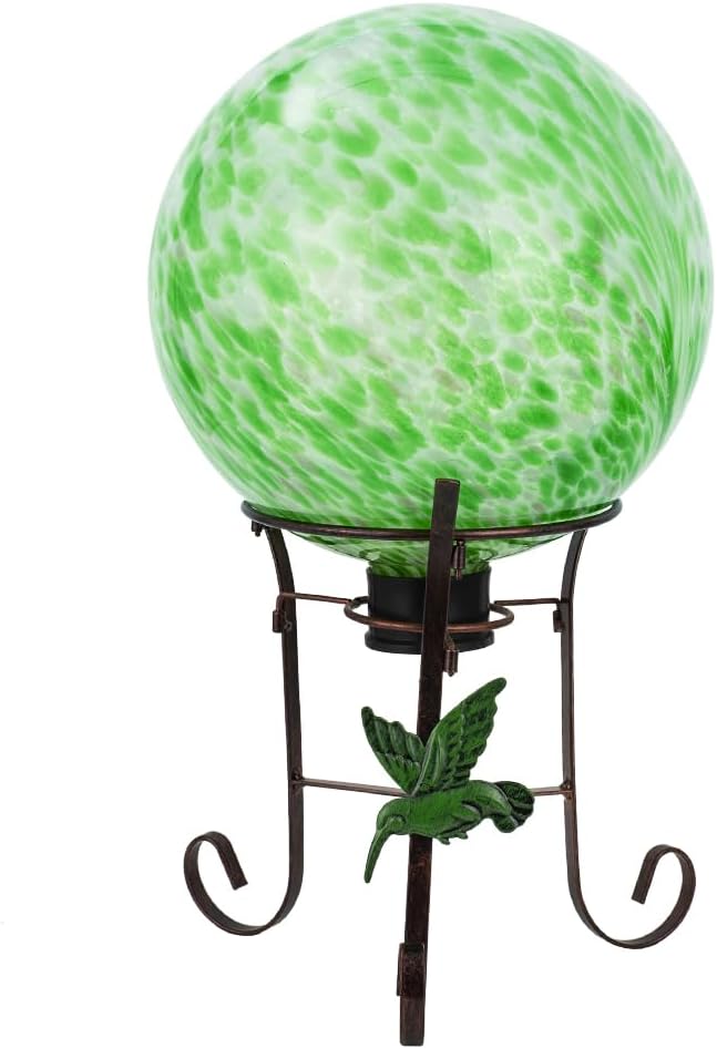 Stargarden Gazing Ball, 10 Inch Decorative Gazing Globe with Metal Ball Stand, Green Glass Balls, Indoor Outdoor Ornaments Gifts for Mom, Women