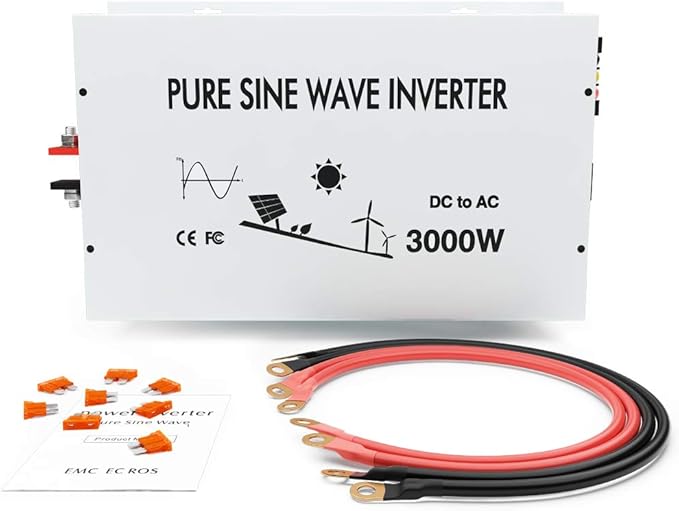 3000W Pure Sine Wave Power Inverter DC 48V to 110V 120V AC Car Inverter with Dual Outlets +Hardwire Terminal +Digital LED Display Solar Converter