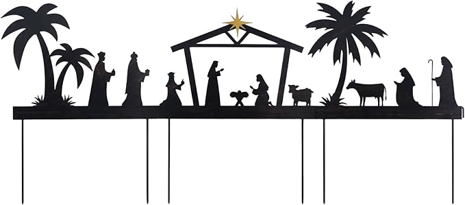 hogardeck Nativity Set for Christmas, 48" 3 Pcs Metal Nativity Scene Decorative Garden Stakes for Outdoor Christmas Decorations, Holy Family Manger Scene Nativity Sets Yard Signs for Garden Lawn Patio