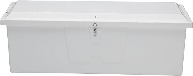 TAYLOR MADE PRODUCTS Stow 'N Go Medium Fiberglass Dock Box, White (24"H x 72"W x 23"D) – Fiberglass construction, UV gelcoat finish, stainless steel lockable latch and hardware – 2020108642