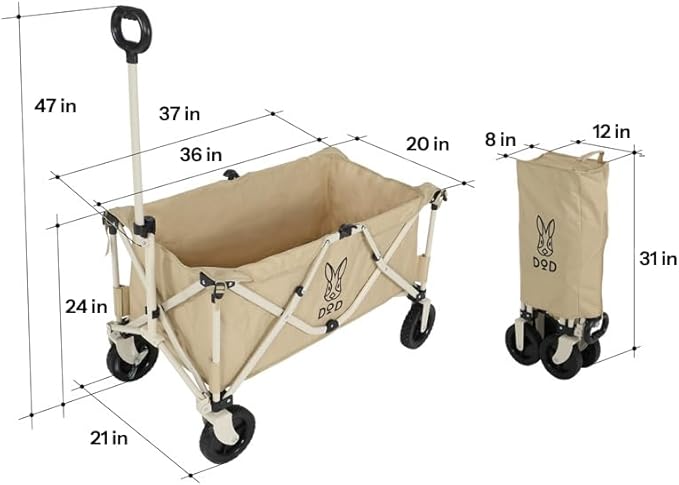 DOD Uma Foldable Wagon Cart with Wheels - Heavy Duty Collapsible Folding Wagon for All Outdoor Activities - Tan