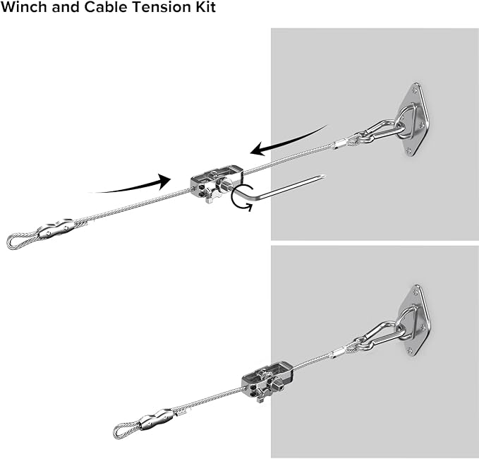 Sun Shade Sail Hardware Kit- 24' Ft (6'x4) Steel Tension Cable with Winch Kit Pad Eyes Snap Hooks Sunshades Installation Kit for Rectangle Shade Sails Deck Patio Yard