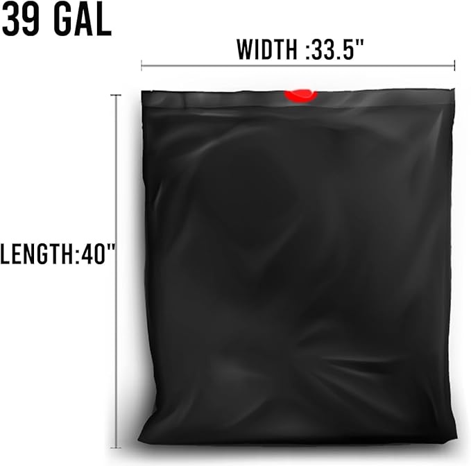 39 Gallon Lawn & Leaf Trash Bags Drawstring, 50 Count, Heavy Duty Black & Unscented Plastic Bags, Multi-purpose Garbage Bags for Home Commercial, Outdoor, Construction, Industrial