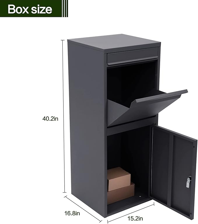 40in Mailboxes for Outside, Heavy Duty Steel Outdoor Package Delivery Box, Parcel Package Drop Box with Adjustable Anti-theft panel,Grey Anti theft Package Delivery Box