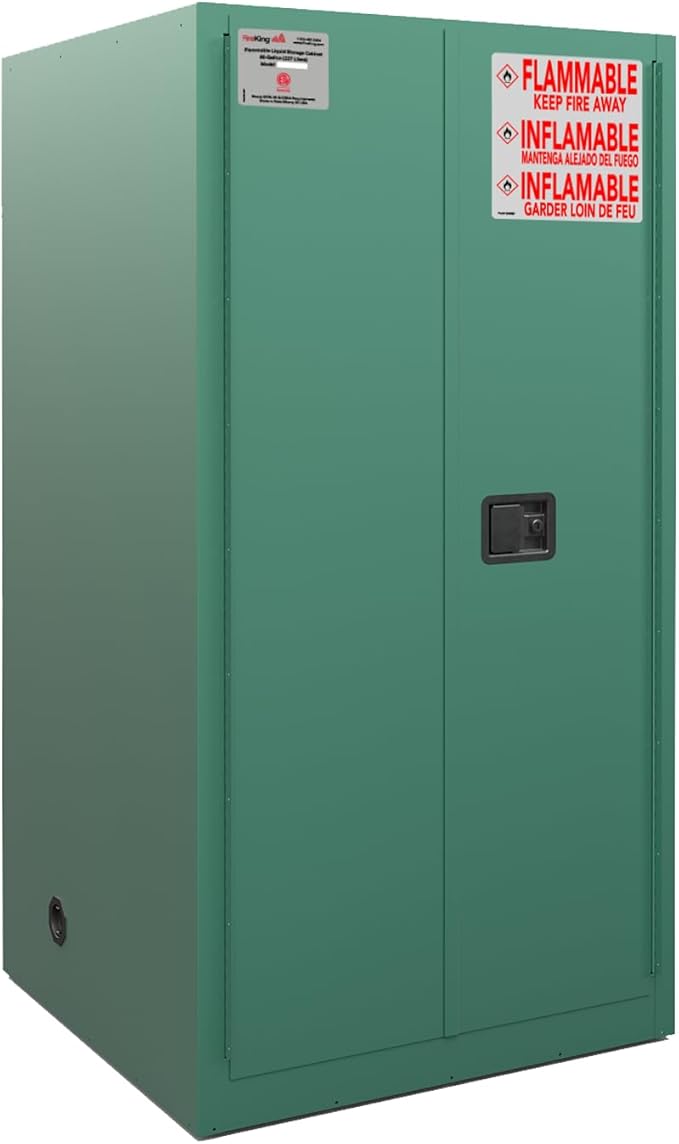 FireKing Green Flammable Safety Cabinet, Pesticides Flammable Storage Cabinet, 60 Gallon Steel Safety Cabinets with Manual Door for Commercial, Industrial & Home Use, 34" x 34" x 65"