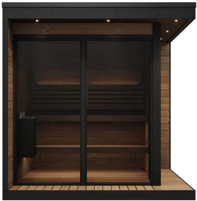 GL6 Outdoor Sauna Kit, Garden Luxury-Series Outdoor DIY Sauna Kit, Thermo-Spruce, up to 6 Persons Bundles (Sauna Heater and Sauna Stones Included) (HIVE MINI 11 WiFi - Glass)