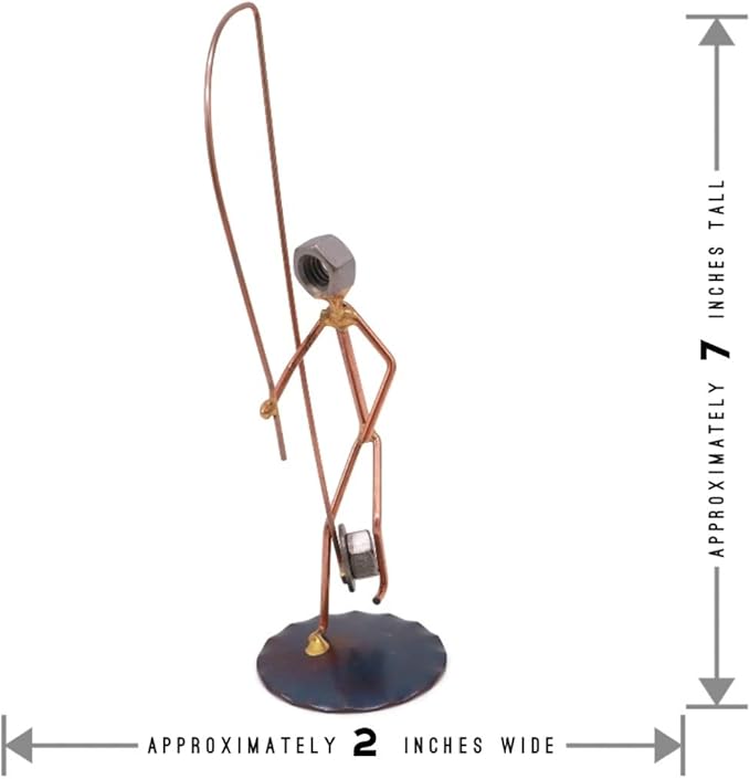 Hooked Hat Fisherman Collectible Handmade Metal Art Figurine, Desk Accessories, Trophy, Boss Gift, Office Décor, Outdoor Sports, Fishing