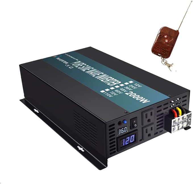 WZRELB 2000W 36V 120V Pure Sine Wave Power Inverter with 2 AC Outlets,Car Inverter,Remote Control